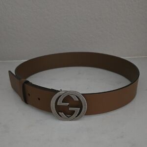 Gucci Brown Leather Belt with Silver Logo